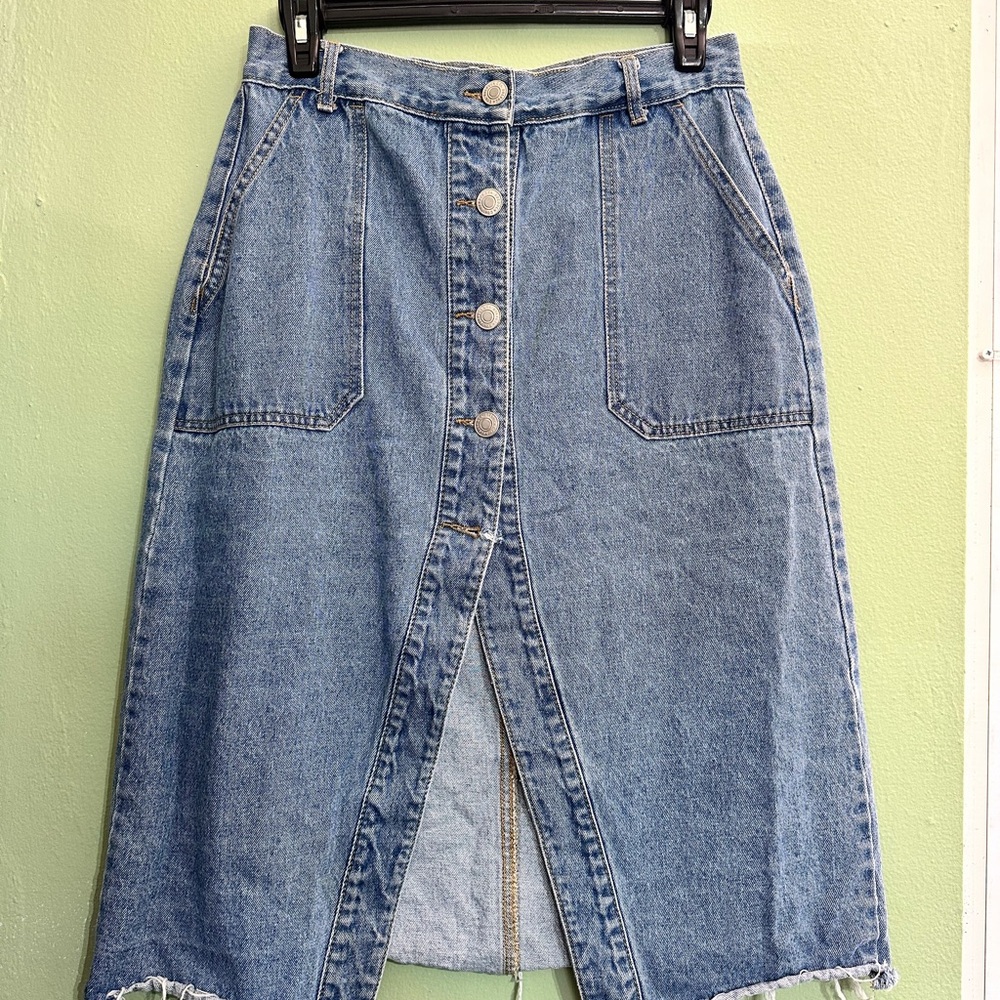 Denim Button-Front Skirt